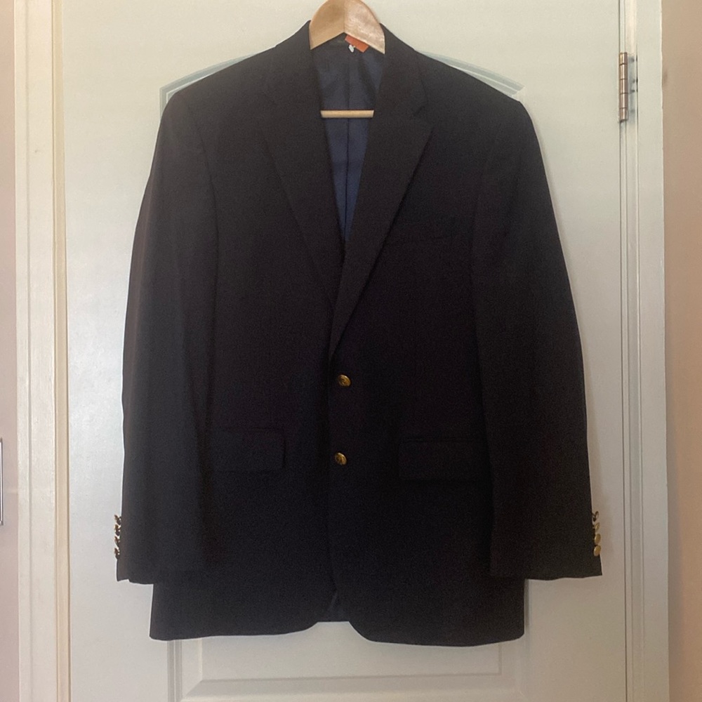 Chaps Navy Blue Blazer Sport Coat Size 38 R 100%Wool Like New